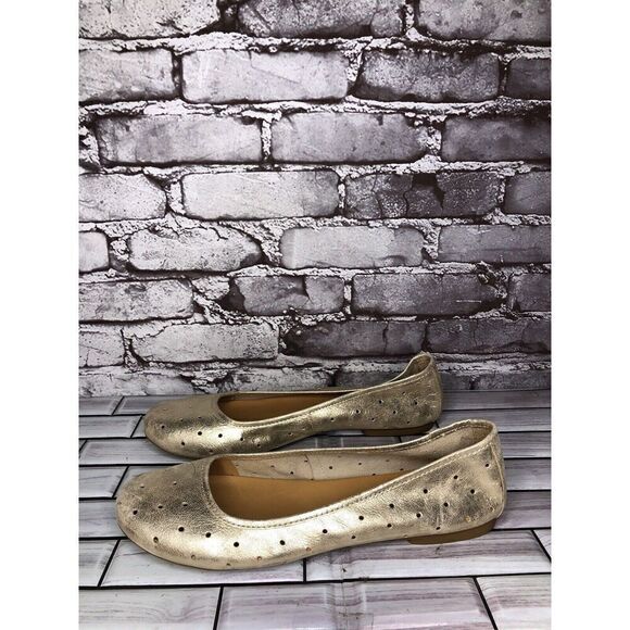 Kork Ease Metallic Gold Leather Perforated Ballet Flats Shoes Women Sz 11M US/43 - Picture 1 of 16